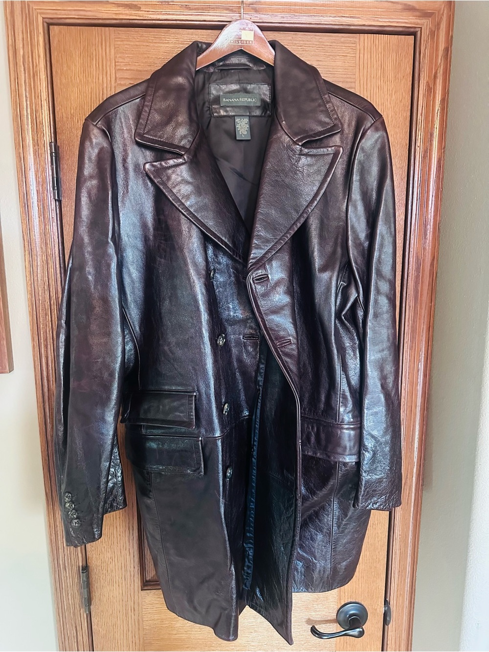 Vintage Banana Republic Men's Dark Brown Leather Trench Coat